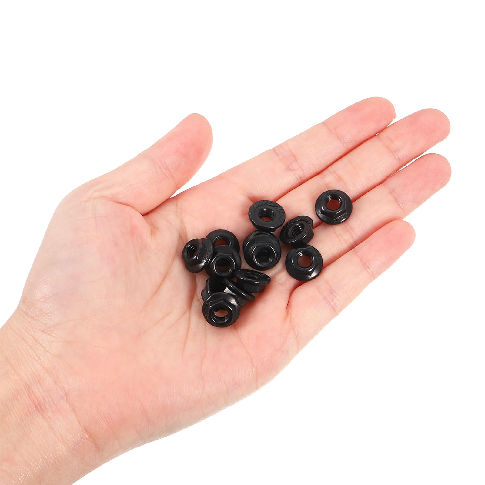 QUARKZMAN M5x0,8mm Dadi Autobloccanti Esagonali Flangiati Scanalati, 20pz Dado Flangiato Esagonale Metrico Antiscivolo Acciaio Inossidabile 304, Filettatura Completa, Finitura Lucida, Nero