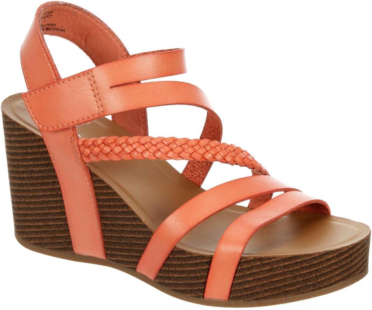XAPPEAL Maggy - Women's Strappy Leather Open Toe Summer Wedge Sandals Coral, Size 9.5 Medium Width