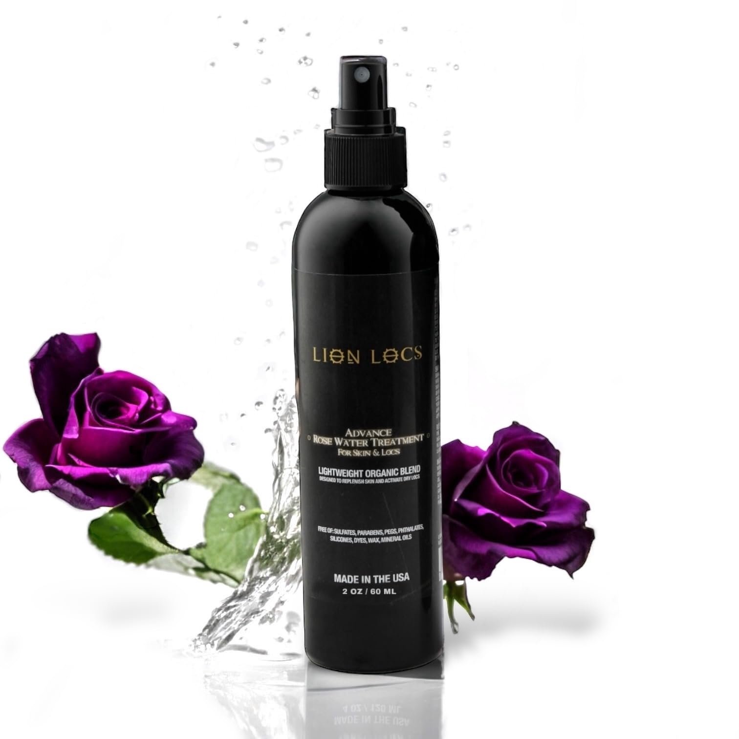 Lion Locs Rosewater Spray for Dreads, Dreadlocks, Braids, Faux Locs, Crochet Locs, Sisterlocks with Aloe, Essential Oils, Vitamins, and Glycerin | Organic Vegan Conditioner Rose Water Spritz (2oz)