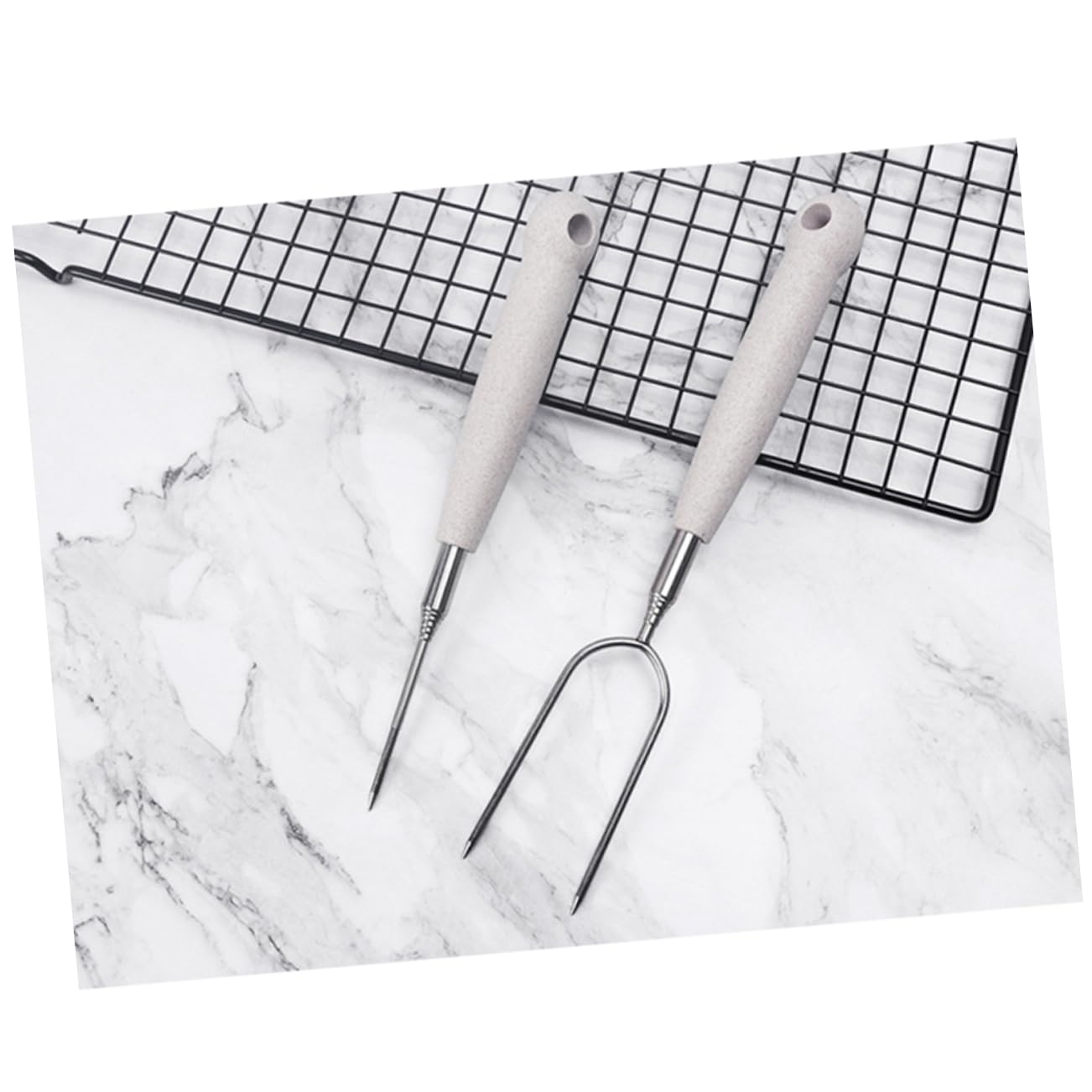 GALPADA 2sets Grill Skewers for Barbecue BBQ Fork Set Stainless Steel Barbecue Accessories Outdoor Camping Must-Have 2pcs*2