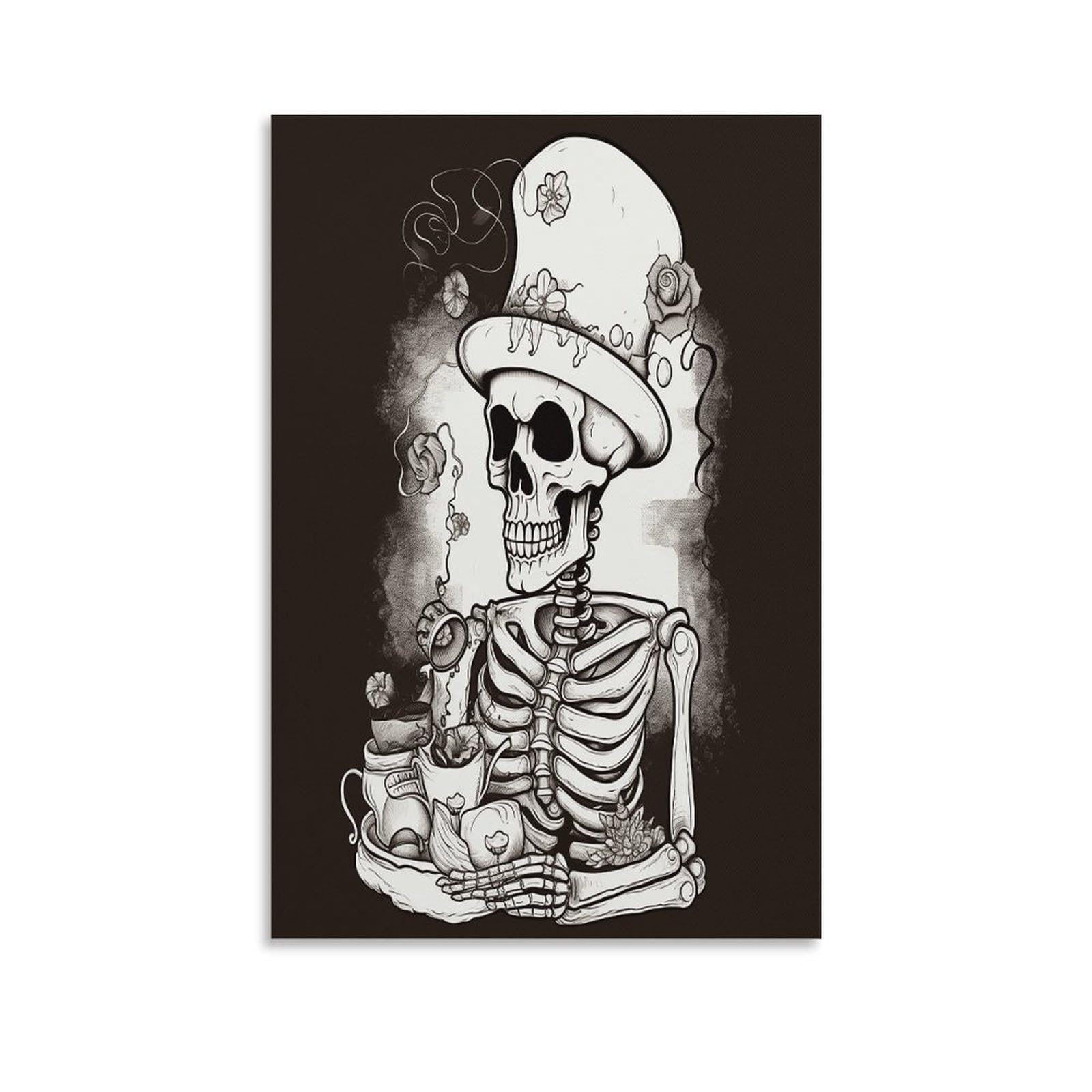 LDGSUPH Skeleton Chef Canvas Wall Art Prints Hangable Decor Painting for Wall Prints Painting Artwork Modern Decorative Artwork Ready to Hang Wall Pictures for Home Decor 12x18inch(30x45cm)