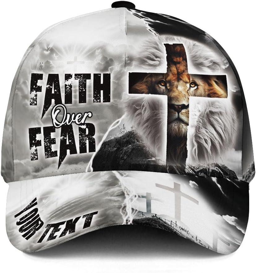 Custom Faith Over Fear Hats for Men Women, Christian Hats, Customized Cross Hats, Christian Gifts for Men, Jesus Hat