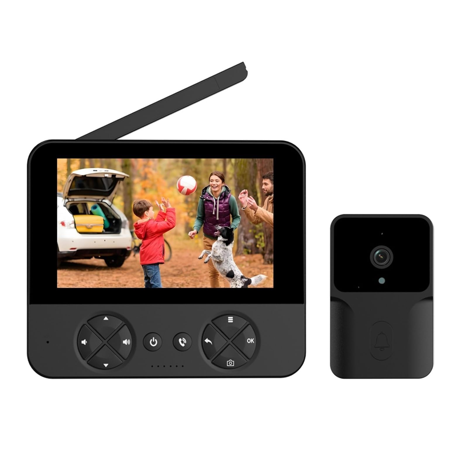 Timbre con Camara, Timbre con intercomunicador de vídeo inalámbrico de 4,3 Pulgadas con cámara Gran Angular HD y conversación Visual(Bianco)