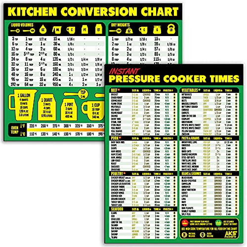 Kitchen Conversion Chart and Instant Pot Magnetic Cheat Sheet Combination Bundle - Extra Large Easy to Read 11” x 8.5” Reference Guides for Pressure Cooking and Baking & Recipe Unit Conversions