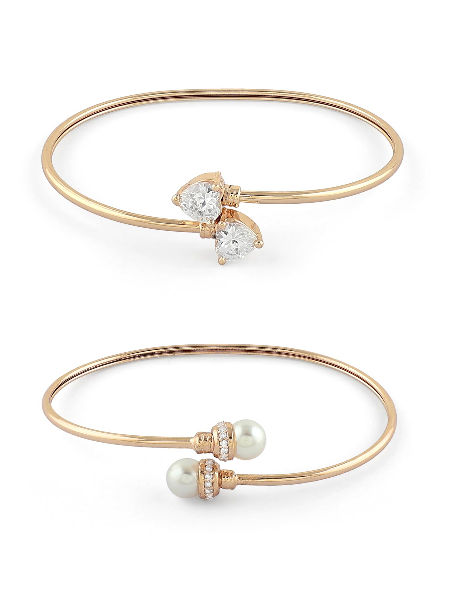 ZAVERI PEARLS Set of 2 Rose Gold Tone Contemporary Cubic Zirconia Pearls Brass Kada Style Bracelet For Women-ZPFK17972 (B0D115KC9P) Amazon Price History, Amazon Price Tracker