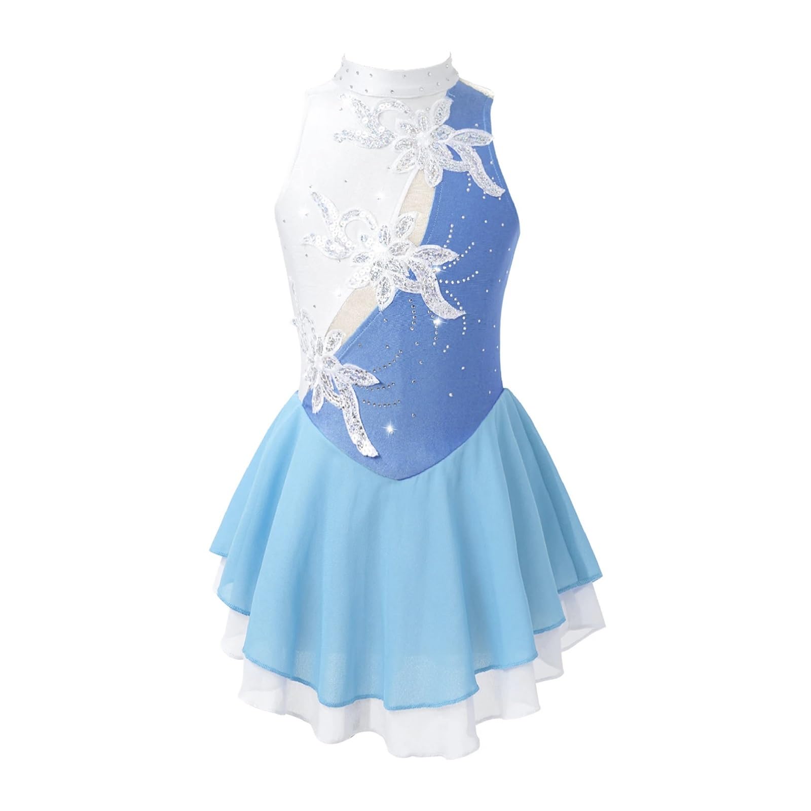 Maillot patinaje artistico Ropa de patinaje sobre hielo for niñas, leotardo de gimnasia de Ballet Floral con lentejuelas, vestido de patinaje artístico for competición de baile, disfraz de escenario(L