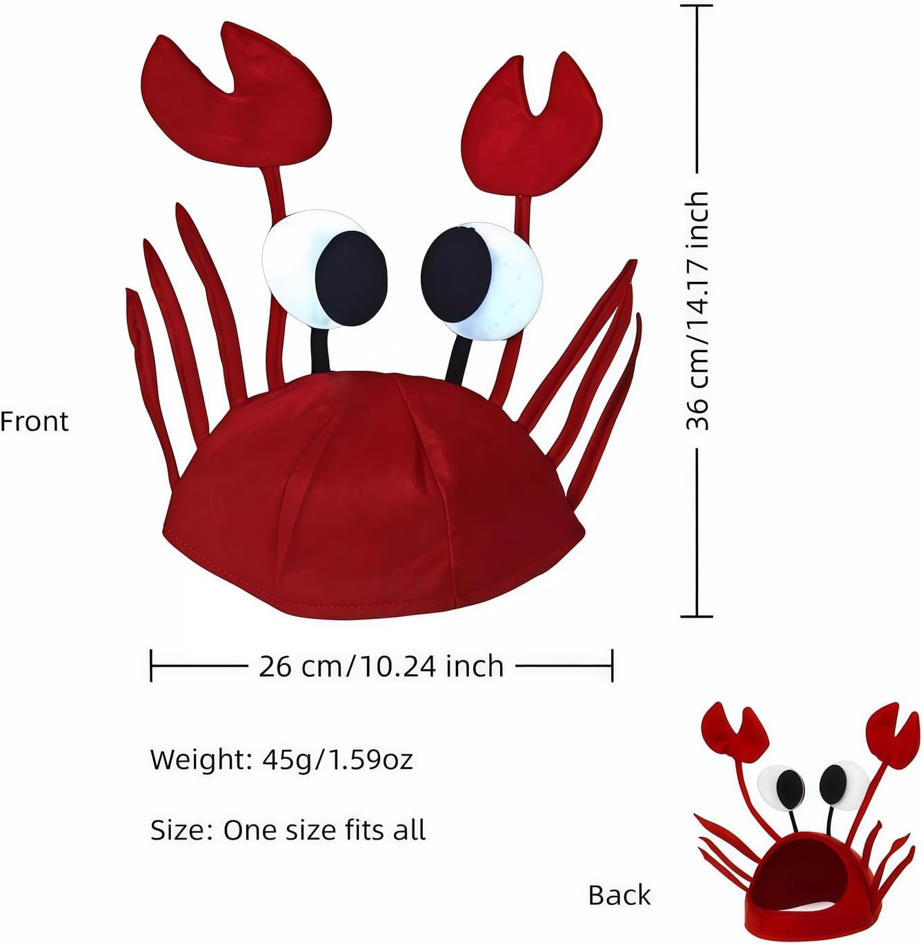 Btolin 3D Crab Hat with Movable Claw Gloves,Party Props,Funny Lobster Crab Costume Accessory for Halloween Christmas Party - Image 3