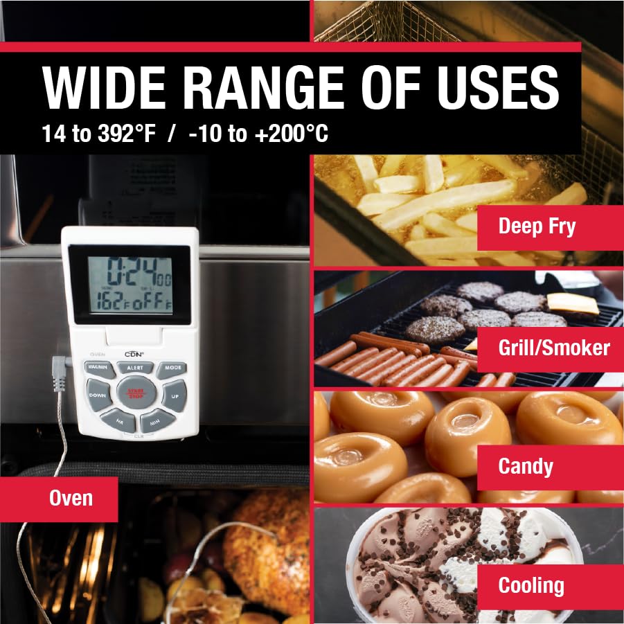 CDN thermometer unit showing its magnetic back attached to an oven