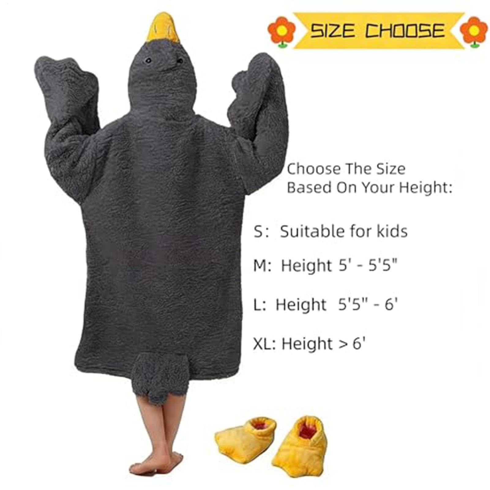 Set di costume da oca con cappuccio in pile corallo, caldo e divertente | Pigiama largo con animali per adulti e bambini, per l'inverno freddo, per feste, riunioni, dormitori e