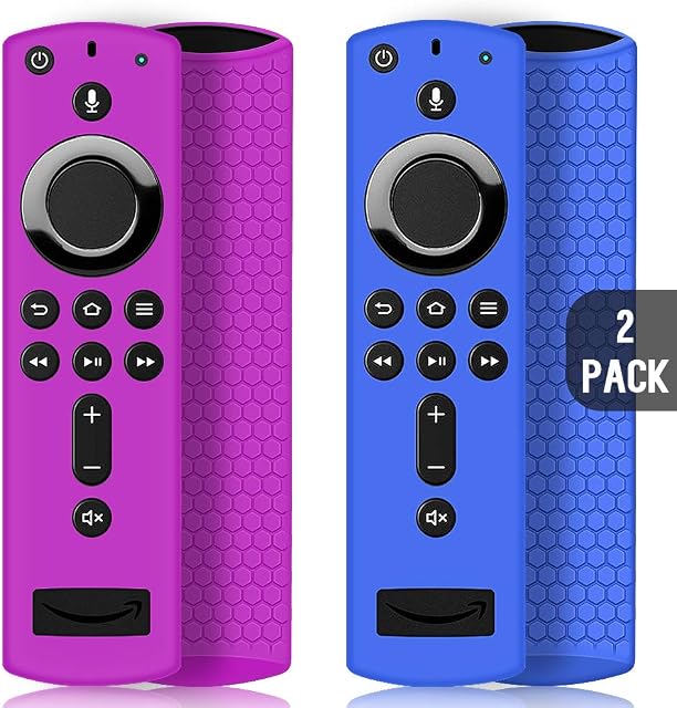 2 Pack Remote Case/Cover for Fire TV Stick 4K,Protective Silicone Holder Lightweight Anti Slip Shockproof for Fire TV Cube/3rd Gen Compatible All-New 2nd Gen Alexa Voice Remote Control-Purple,Blue
