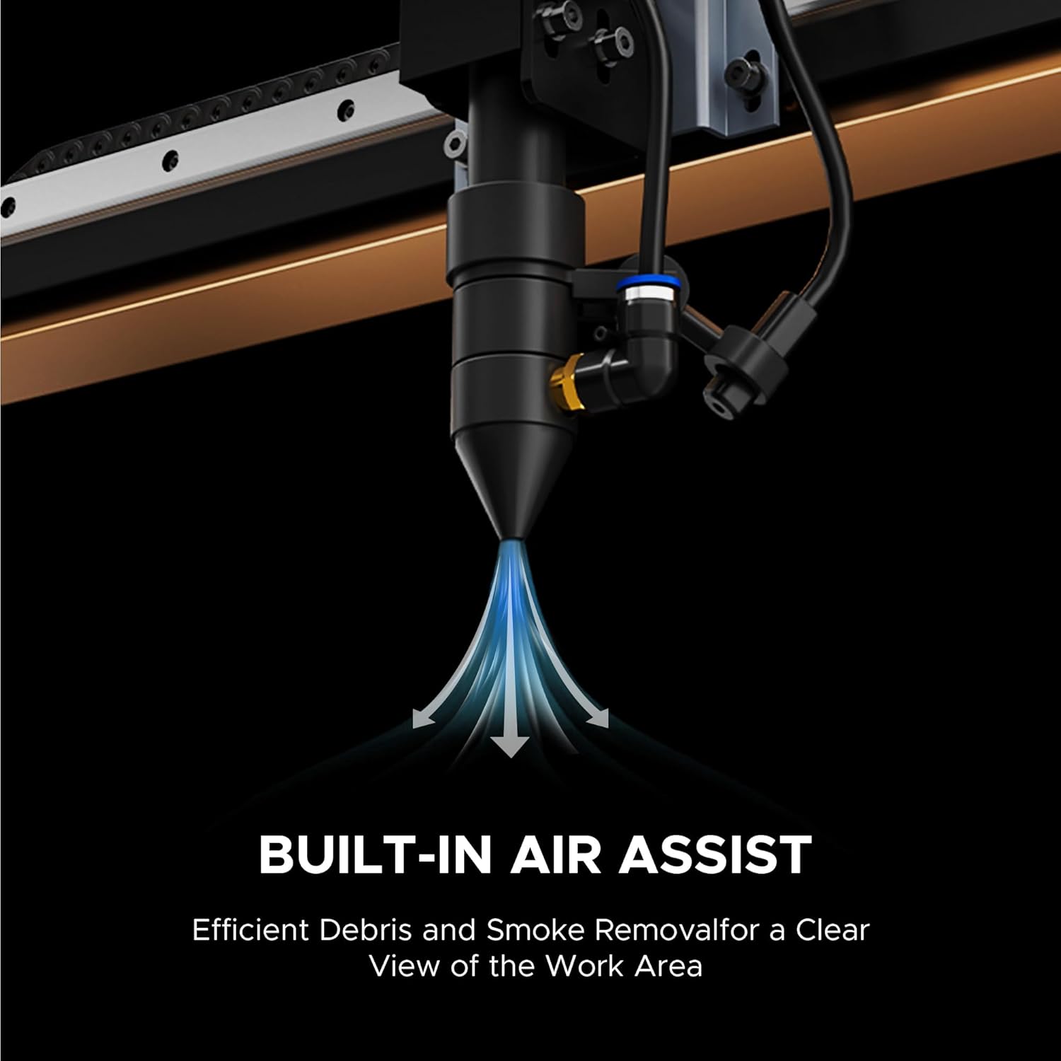 Close-up of Built-in Air Assist on OMTech Laser Engraver