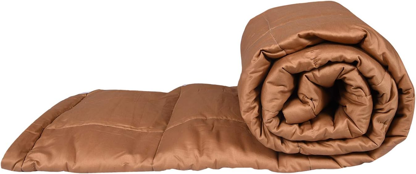 Just Linen 300 TC 100% Cotton Sateen Solid, Tan Brown Color, Single Size AC Heavy Quilted Comforter