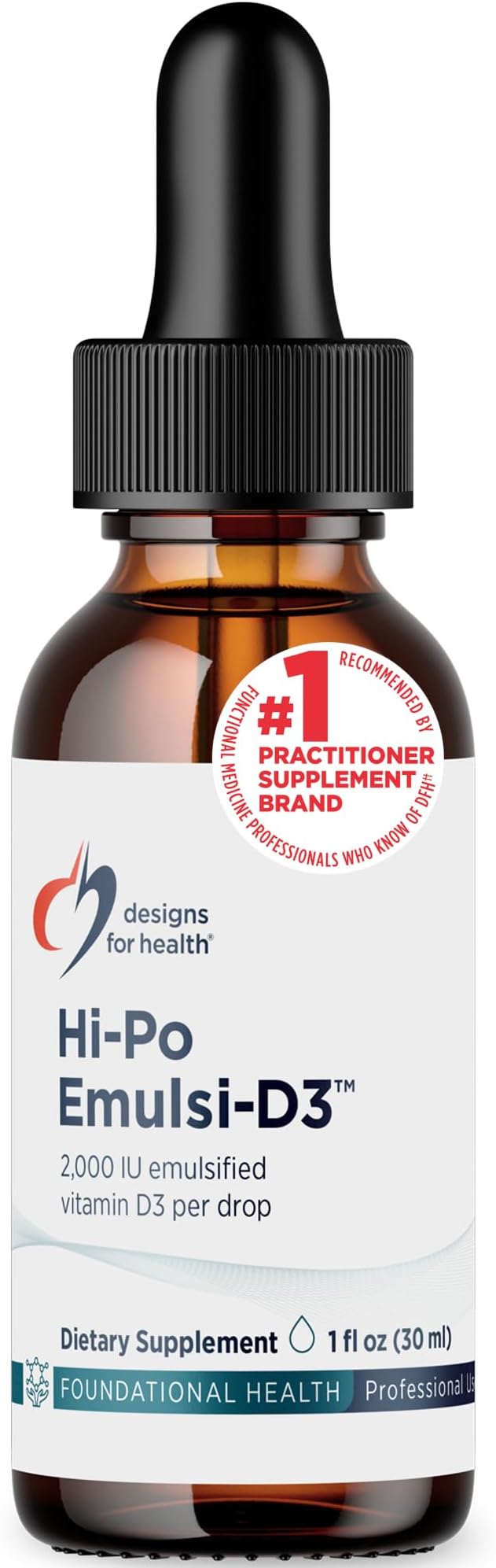 Designs for Health Hi-Po Emulsi Vitamin D Drops - Liquid Vitamin D 2000 IU, Highly Concentrated Vitamin D3 - Bone Health + Immune Support Supplement - 2000 IU Per Drop (1000 Servings / 1 Ounce)