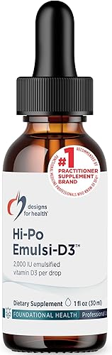 Designs for Health 2000 gotas de vitamina D de IU - Hi-Po Emulsi-D3 emulsionada VIT D3, gotas de vitamina D3 líquida altamente concentradas, salud