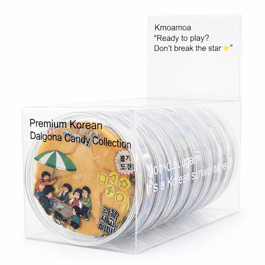 Korean Dalgona Candy 10-Pack Box Set – Handmade Honeycomb Hard Candy Snack | Traditional Korean Sweet Treat Pack, 10 Pieces, Authentic Sugar Candy