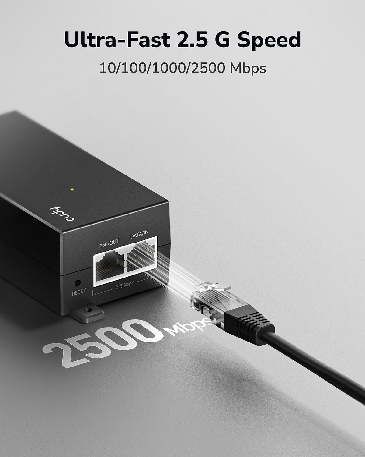Cudy New 30W 2.5 Gbps PoE+ Injector Adapter, 30W, 2500/1000/100Mbps RJ-45, IEEE 802.3af / 802.3at Compliant, up to 100 Meters (325 Feet), PoE200H