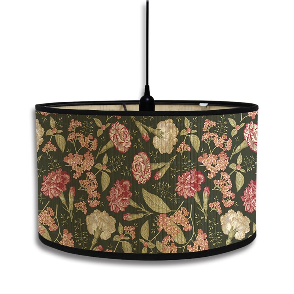 Morbuy Vintage Floral Bamboo Lampshade for Table and Floor Lamps - 30cm Drum Ceiling Pendant Shade - Home Decorative for Wall, Bedside (Carnation 2)