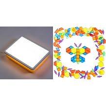 PreTrans Light Table for Kids 16" Sensory Light Box for Kids 128 Pcs Translucent Pattern Blocks,3 Color Temperatures & 10 Brightness Levels Perfect for Learning and Play Orange