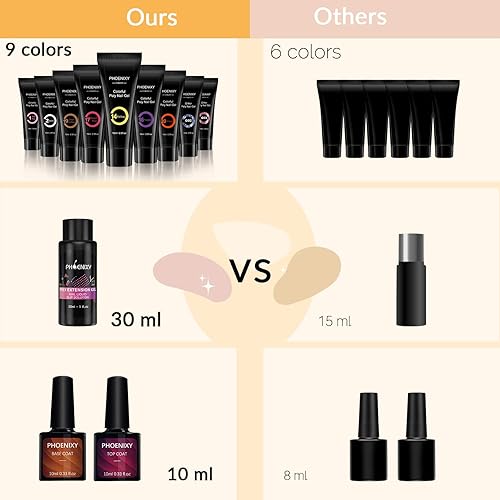 Miniatura 8 de phoenixy Kit de gel de uñas de polietileno 9 colores kit de gel de extensión de uñas de polietileno herramientas básicas de manicura regalo para