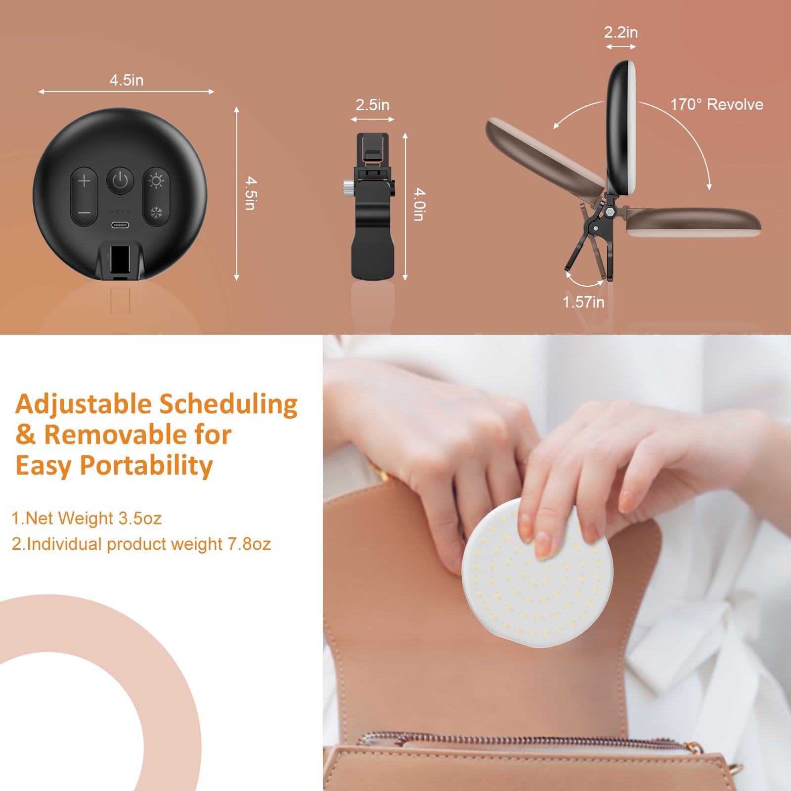 60 LED Ring Light, Rechargeable Selfie With Front & Back Clip, 2500-6500K Portable Phone, Adjustable 3 Modes for iPhone, iPad, Tablet, Laptop, CRI97+, 90 Grams (Black)