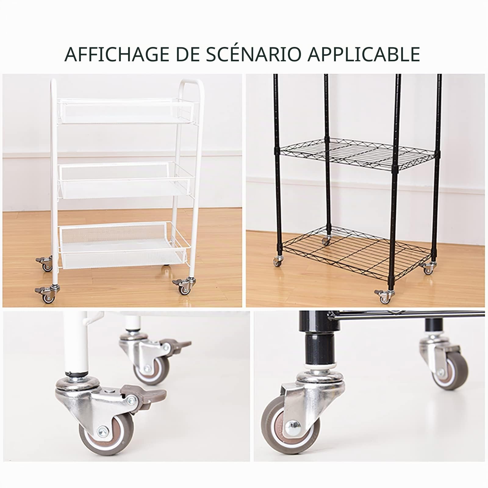 roulettes pivotantes silencieuses de 1,5" avec Frein, adaptées au diamètre du Tube (14/16/19/22 mm, en Option), Roulette de Remplacement, roulettes de Meubles pour Chariot, Berceau, étagères