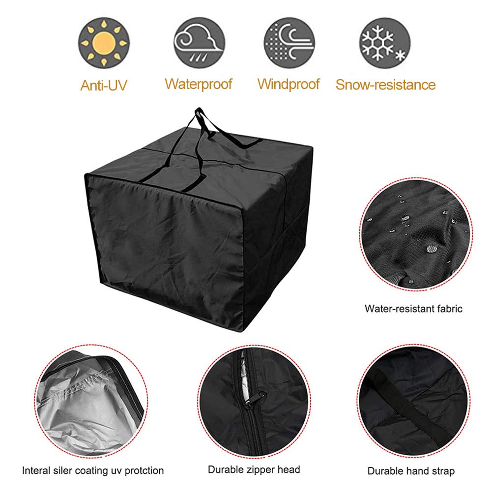 Bolsa de almacenamiento grande para cojín de jardín, fundas protectoras impermeables, bolsa de transporte para muebles de exterior, 81 x 81 x 61 cm, color negro