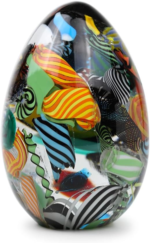 Ca D Oro Big Egg Glass Paperweight Boho with Twisted Colored Canes Hand Blown Murano-Style Art Glass