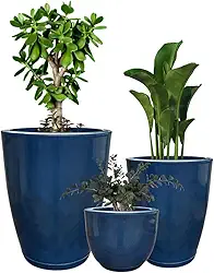 Kit 3 Vasos para Plantas Decorativo Luxo Efeito Marmorizado Cor Azul