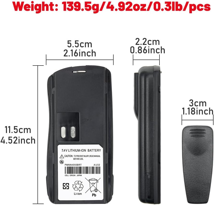 2X PMNN4055BRT Li-ion Replacement Battery with Belt Clip for Mo-torola Radio CP125 XU4100 XV5100 BC120 GP2000 GP2000s GP2100 P020 SP66 VL130