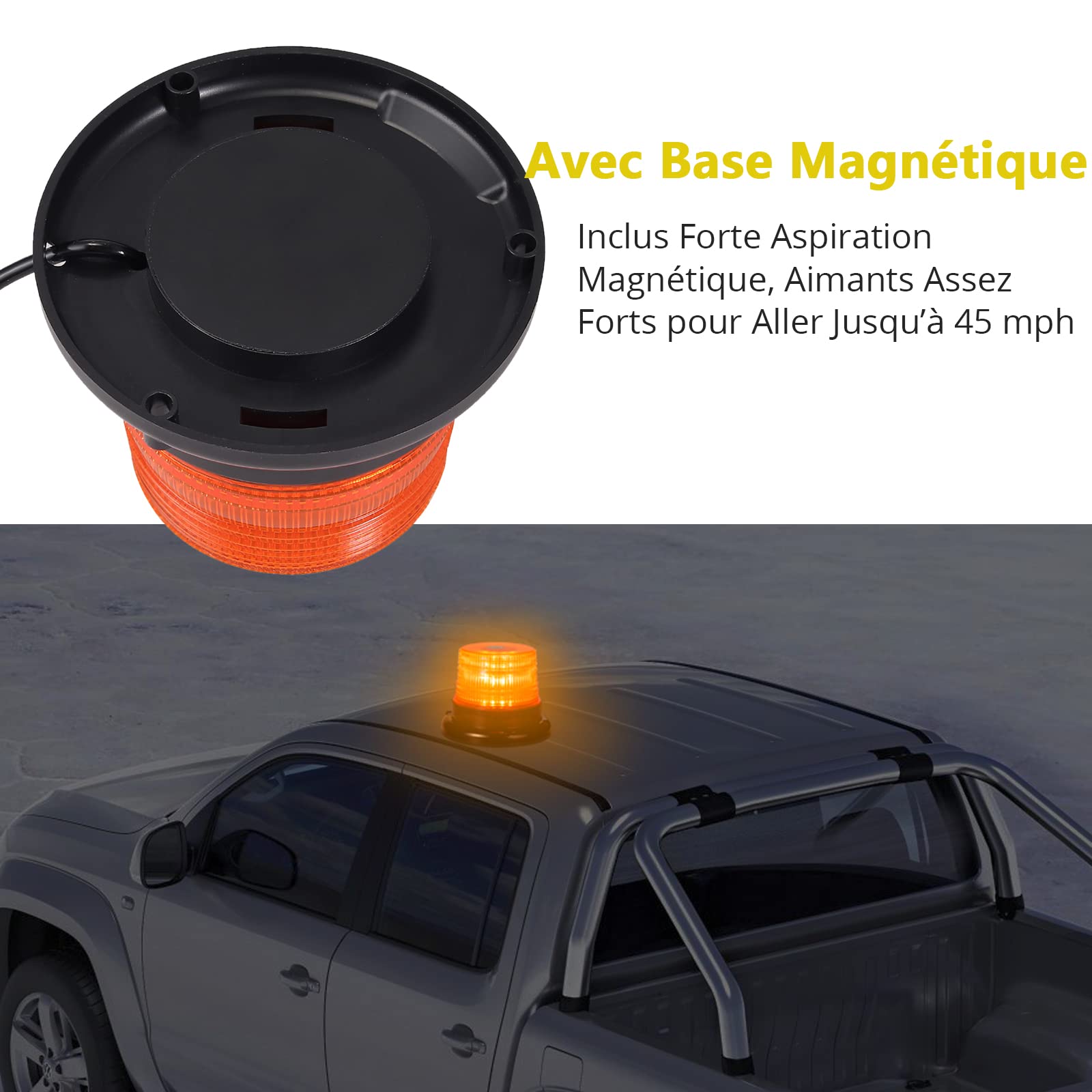 PROZOR Gyrophare Orange 40 LEDs Girophare LED Vehicule 40W 12/24V E-mark Clignotant Magnétique d'Urgence Avertissement Strobe ON/OFF, 7 Modes Flash IP67 Lumière Balise Ambre avec 5M Allume-Cigare