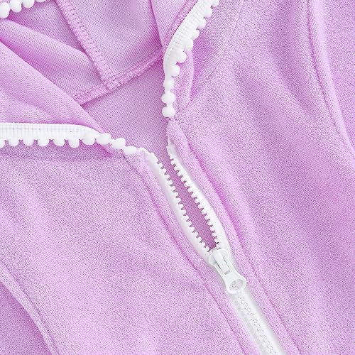 Image of Girls Terry Cloth Swim Cover Up Zip Up Hooded Bathing Suit Coverup Wraps Rufled Kids Pool Beach Robe Cover-Up Dress