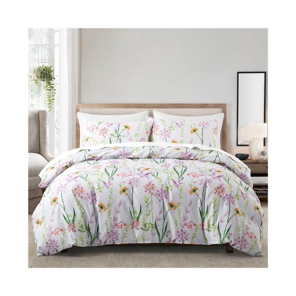 VHKJewE Reversible Comforter Cover 2/3Pcs Soft & Breathable Chic Garden Botanical Bedding Set Set(US Queen(229x229cm))