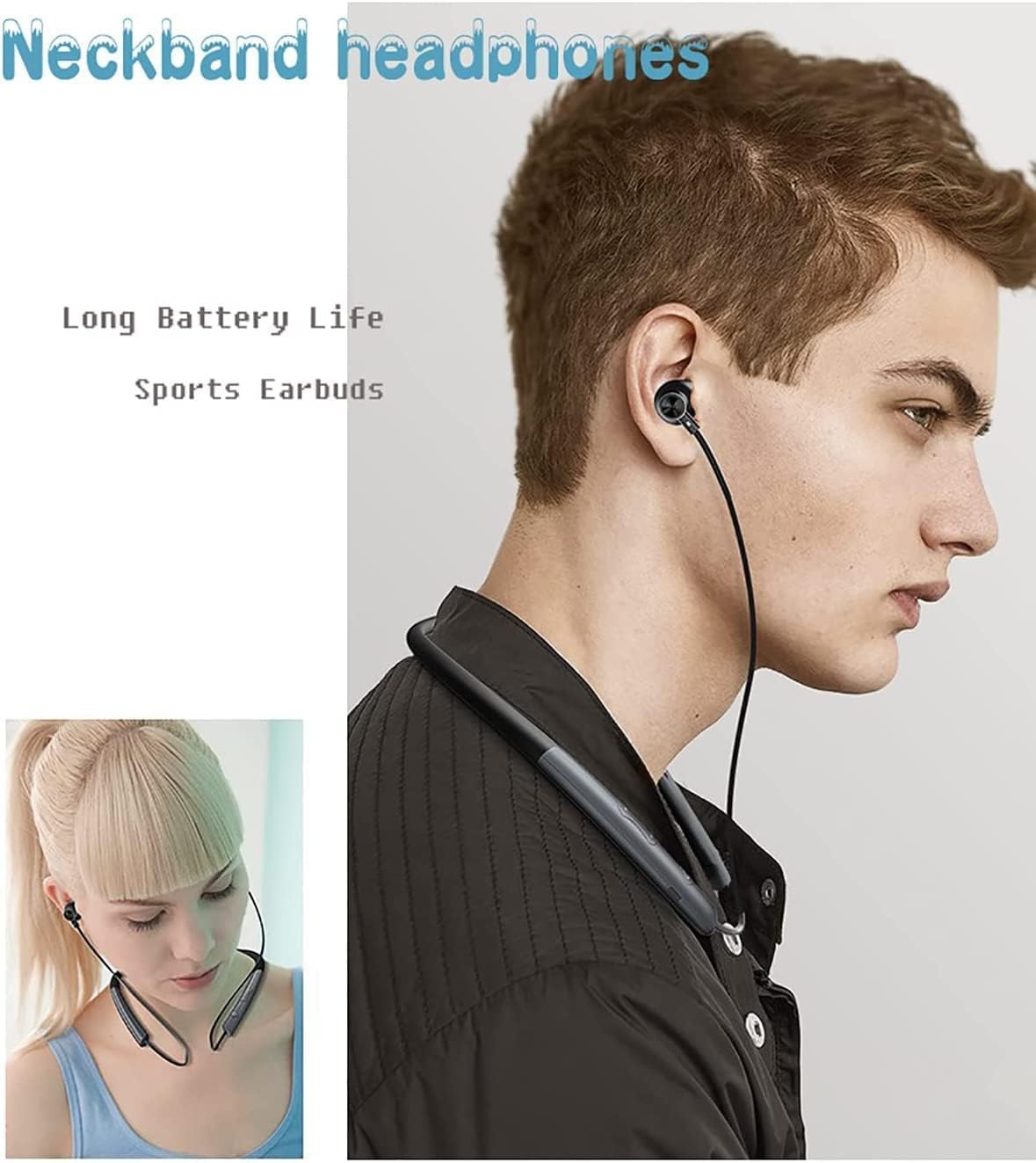 Neckband Earphones Bluetooth 5.0 Headphones CVC8.0 Noise Cancelling Bluetooth Headset Wireless Earbuds Neckband with Mic,9D Deep Bass, 20H Overall Endurance,Sports for Running Driving Working, Black - Image 5