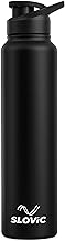 SLOVIC Steel Water Bottle 1 Ltr | Fridge Water Bottle with Sipper Cap | 100% BPA Free & leak-Proof | Sipper Bottles for Adults | Ideal for School, Gym, Office, Travel | Black