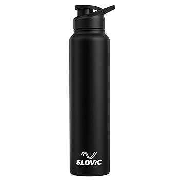 SLOVIC Steel Water Bottle 1 Ltr | Fridge Water Bottle with Sipper Cap | 100% BPA Free & leak-Proof | Sipper Bottles for Adults | Ideal for School, Gym, Office, Travel | Black - image, photos