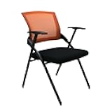 Folding Chair Armrest Training Chair Folding Office Seat Backrest Chair Conference Long Sitting Comfort Seat(Orange)