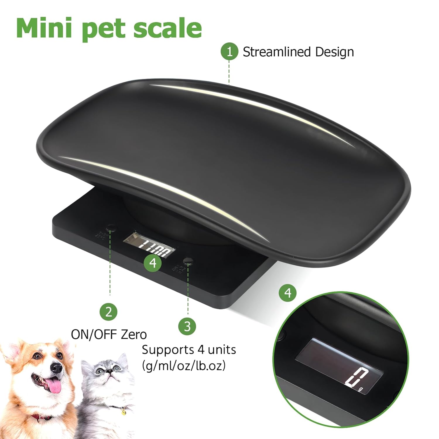 Puppy Scale for Weighing, Mini Dog Cat Scale, Portable Pet Scale for Newborn Small Animals, Baby Puppies Kittens Weight Scale, Multifunctional Digital Scale with Collars Cards Tape