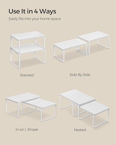 Vista 64 de SONGMICS Estante organizador de gabinete, juego de 2 estantes de encimera de cocina, almacenamiento de cocina, estante de especias, apilable, Blanco