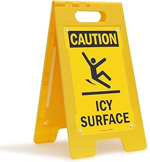 SmartSign 25 x 12 inch “Caution - Icy Surface†Two-Sided Folding Floor Sign with Symbol, Digitally Printed Polypropylene Plastic, Black and Yellow