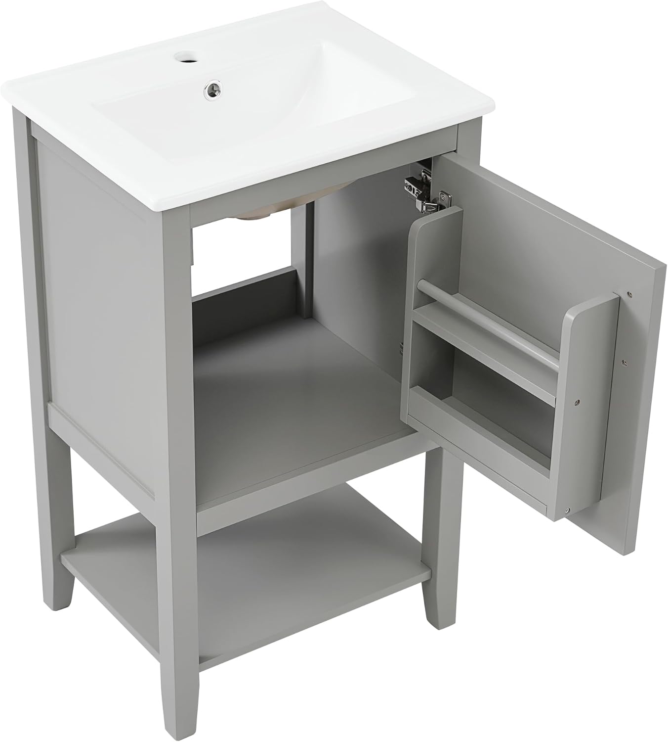 Bellemave 20" Bathroom Vanity with Sink Combo Set, Solid Wood Frame Bathroom Cabinet with Soft Closing Cabinet Door and Storage Rack, Open Shelf, Grey
