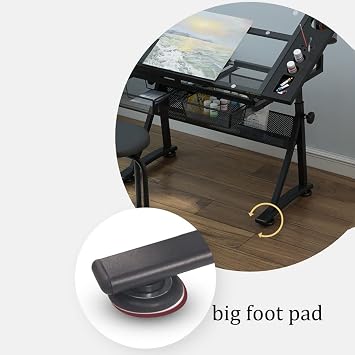 Height Adjustable Artists' Drafting Table with Stool - Perfect Work Station for Artists - Tempered Glass Top, 2 Drawers - Tiltable Draft Desk for Reading, Drawing, Writing - by Drafting Tables