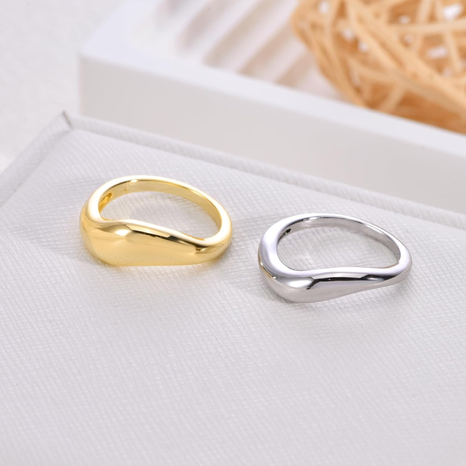 Stackable Wave Rings for Women Chunky Wavy Dome Gold and Silver Two Tone Ring Dainty Curved Pinky Gold Plated Mixed Metal Band Waterproof Rings Size 4-9 - Image 7
