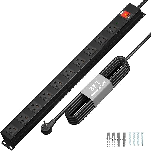 Vista 11 de KF Tira de alimentación de 8 tomas de alta resistencia con protector de sobretensión, tira de alimentación de metal con protección contra