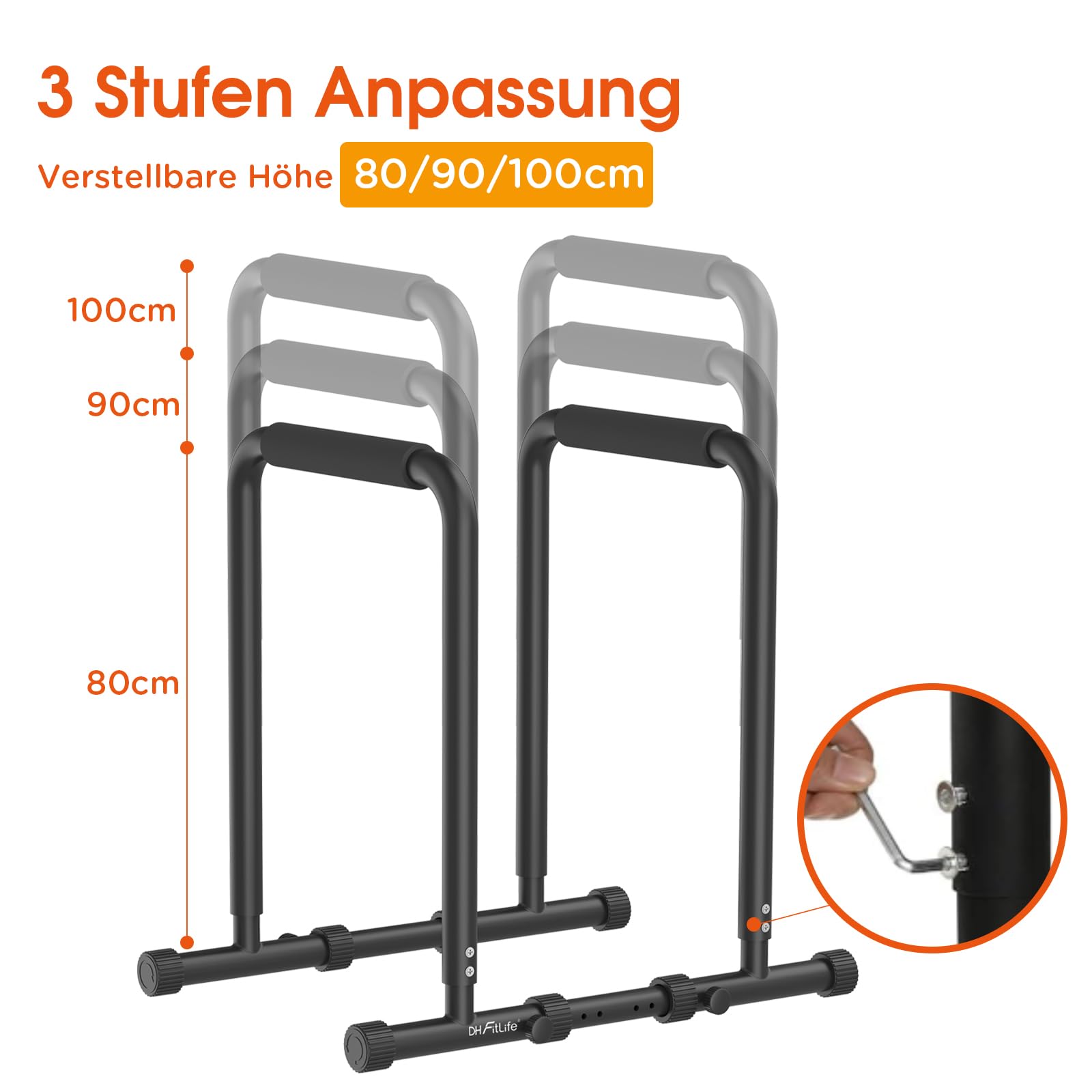 DH FitLife Dip Barren Bars | Dip Station | Kraftstation Fitnessgerät für Zuhause | Parallettes Calisthenics Training Equipment | Krafttraining 80-100 cm individuell verstellbar