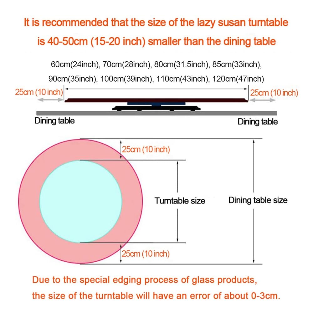 Duży obrotowy gramofon Lazy Susan do kuchni i jadalni - taca do serwowania ze szkła hartowanego, 60 cm, antypoślizgowa konstrukcja, idealna do rozrywki i serwowania jedzenia