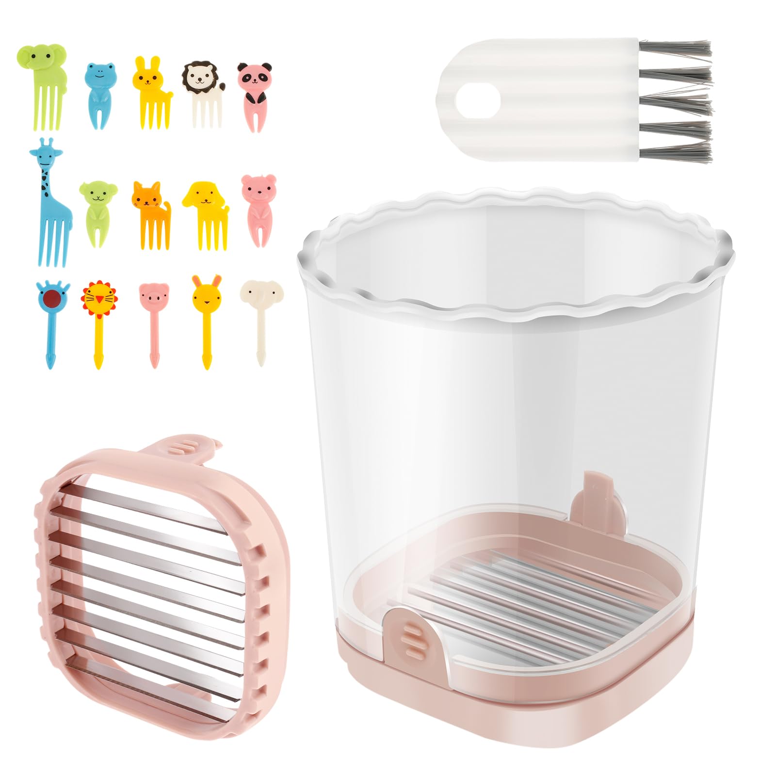 Fruit Slicer Cup,Banana Cutter,Fruit Slicer Portable Banana Cutter Multipurpose Detachable Fruit Slicer Creative Fruit Cutter with Push Plate for Strawberry Banana Mango Pineapple Mushroom (pink)