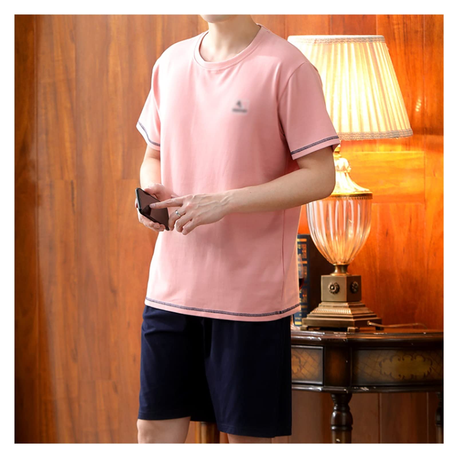 Pyjama Homme été Coton col Rond Manches Courtes Jeune Homme décontracté Mince, surdimensionné Homewear Costume(XXL code/160 kg - 180 kg)