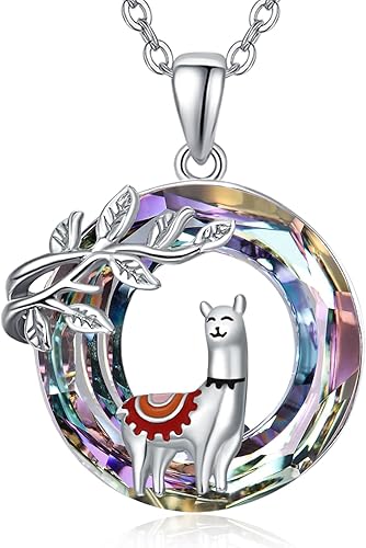 Dreamboat Alpaca Pendant Necklace Llama Necklaces Sterling Silver Crystal Heart Necklaces for Women Mama Necklace Animal Necklace Mother Daughter