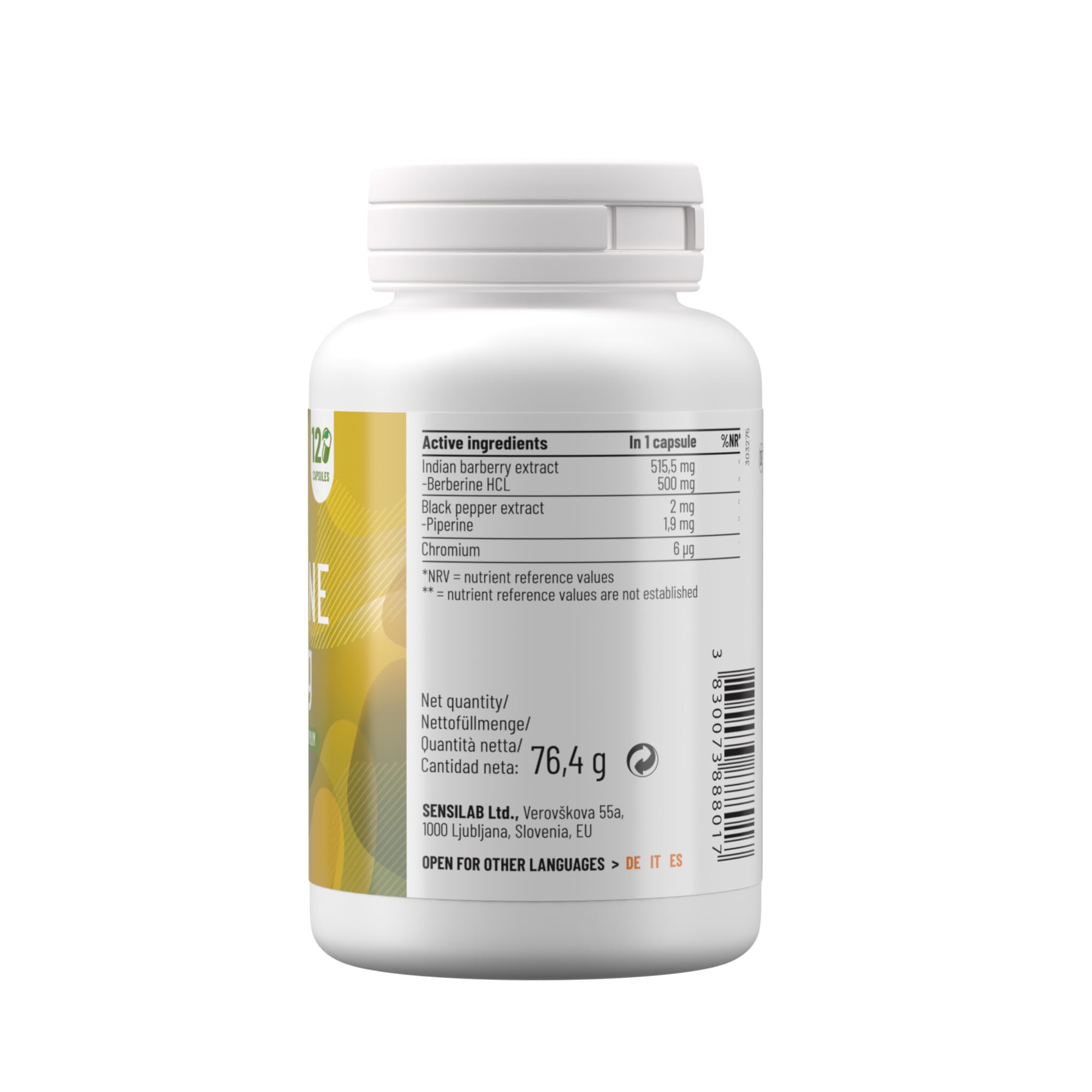 Sensilab Berberina con Cromo y Pimienta Negra. 120 Cápsulas para 4 Meses | El cromo contribuye al metabolismo normal de los macronutrientes y al mantenimiento de glucosa normal. Vegano