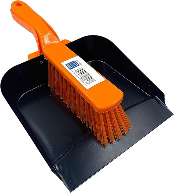 Metal Dustpan and Brush Heavy Duty Strong Steel Large Dustpan and Brush Set, Synthetic Soft
